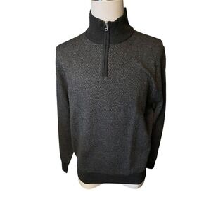 Bonobos Slim Fit XL Merino Wool Herringbone Gray Quarter Zip Sweater Jumper